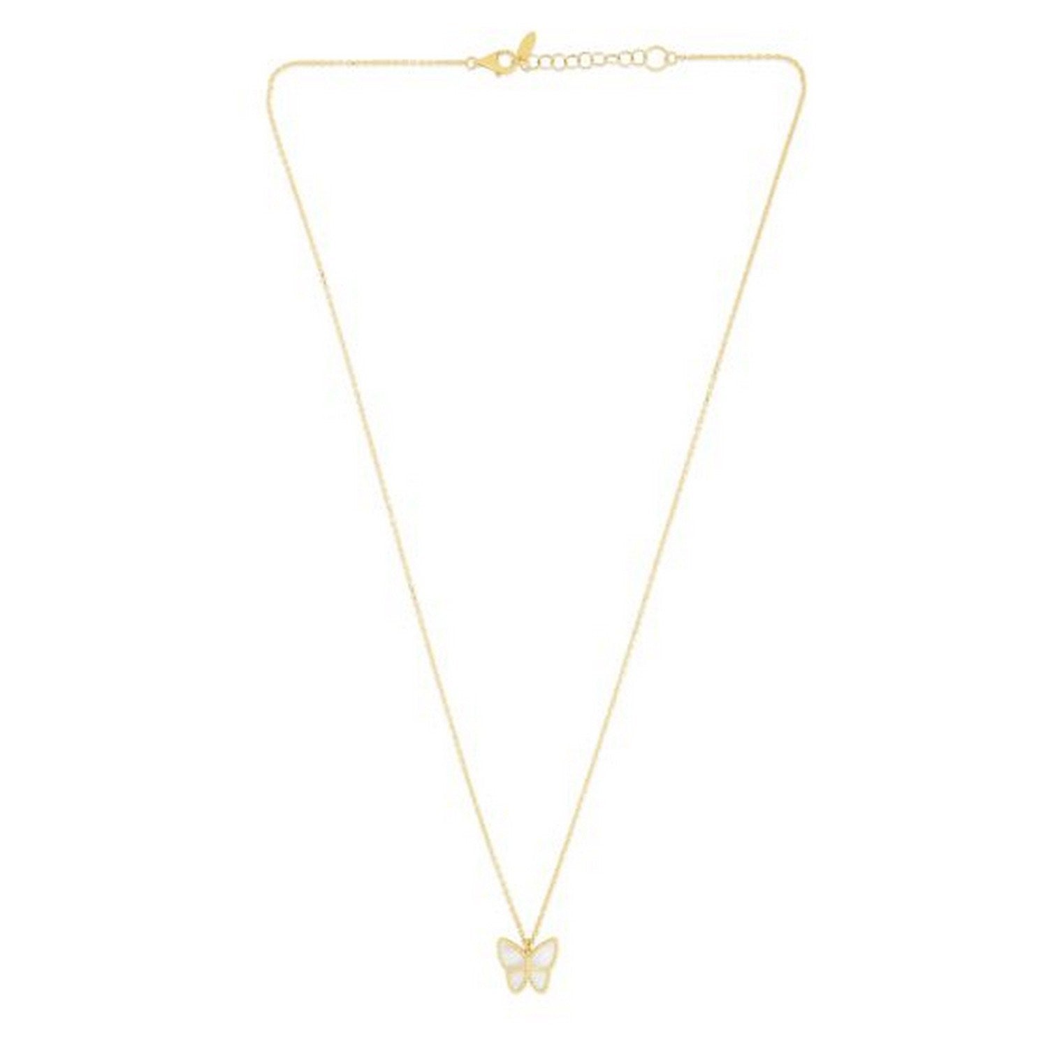 14k Yellow Gold High Polish Butterfly Peral Paste Necklace - GreatSpace Discounts