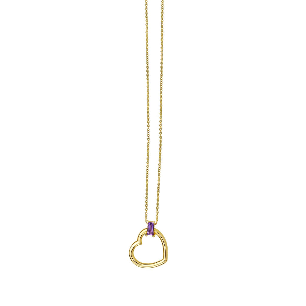 Amethyst Baguette Heart Necklace in 14K Yellow Gold - GreatSpace Discounts