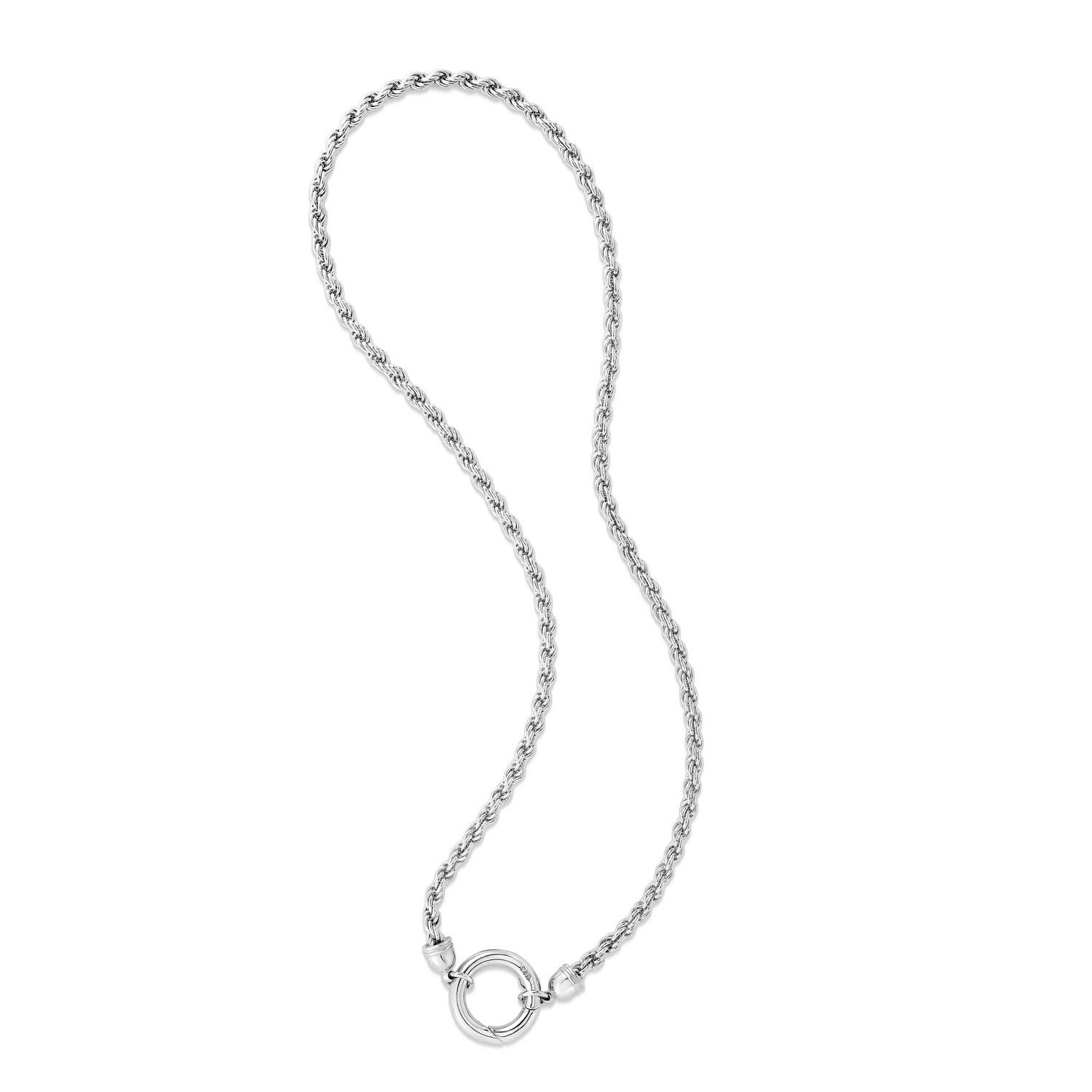 Sterling Silver Rhodium Plated Fancy Push Lock Rope Necklace