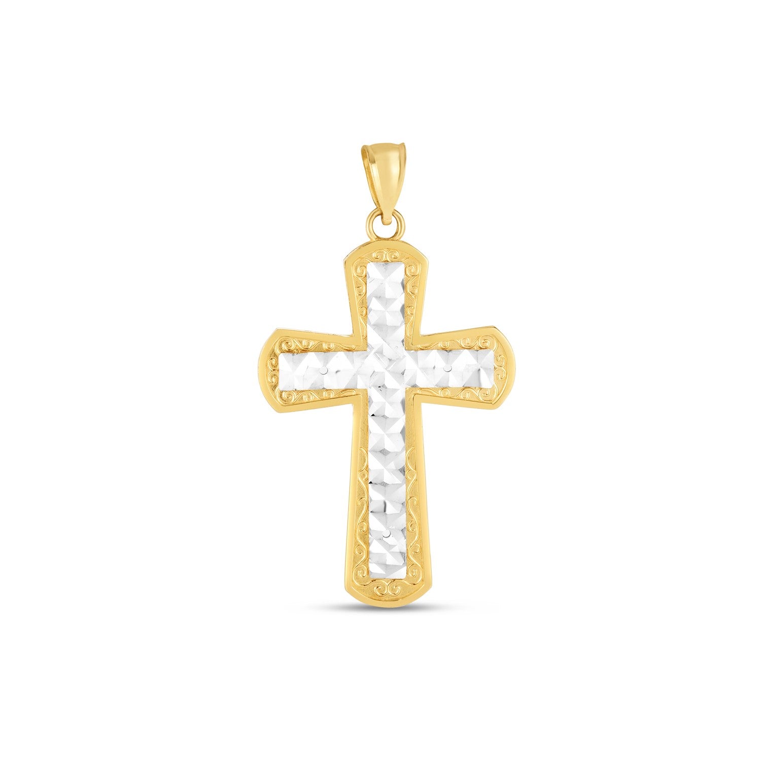 14k Two Tone Gold High Polish Diamond Cut Cross Pendant - GreatSpace Discounts