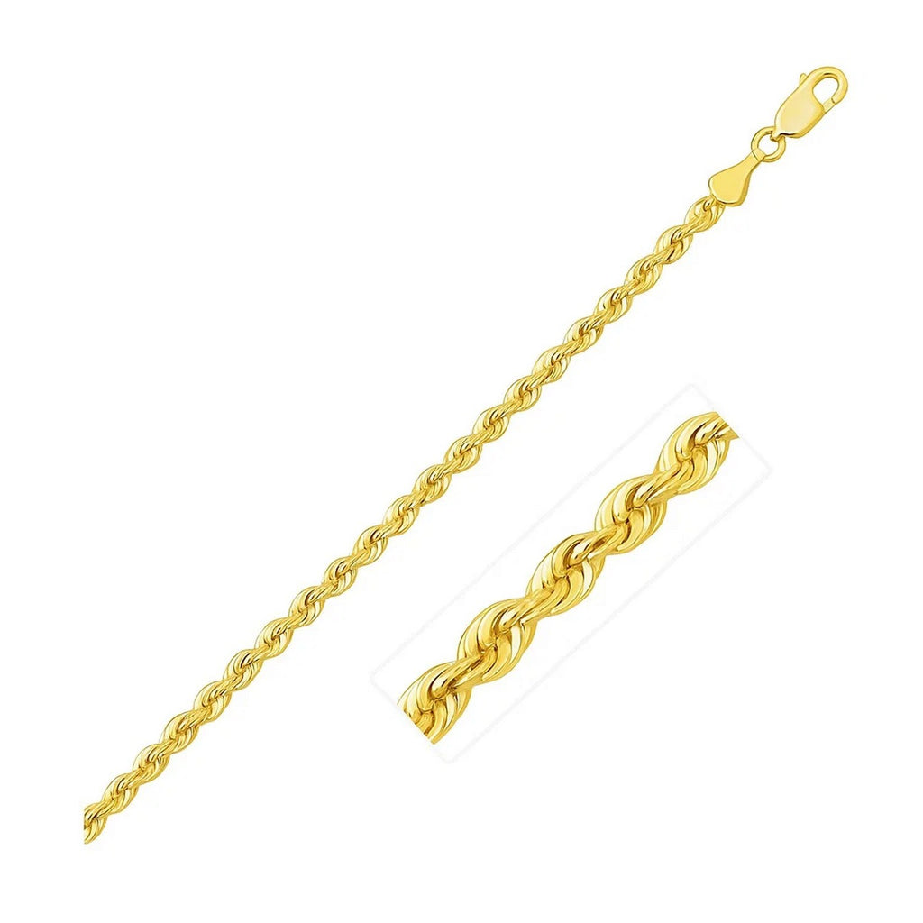Lite Rope Chain Bracelet in 10k Yellow Gold  (2.50 mm) - GreatSpace Discounts