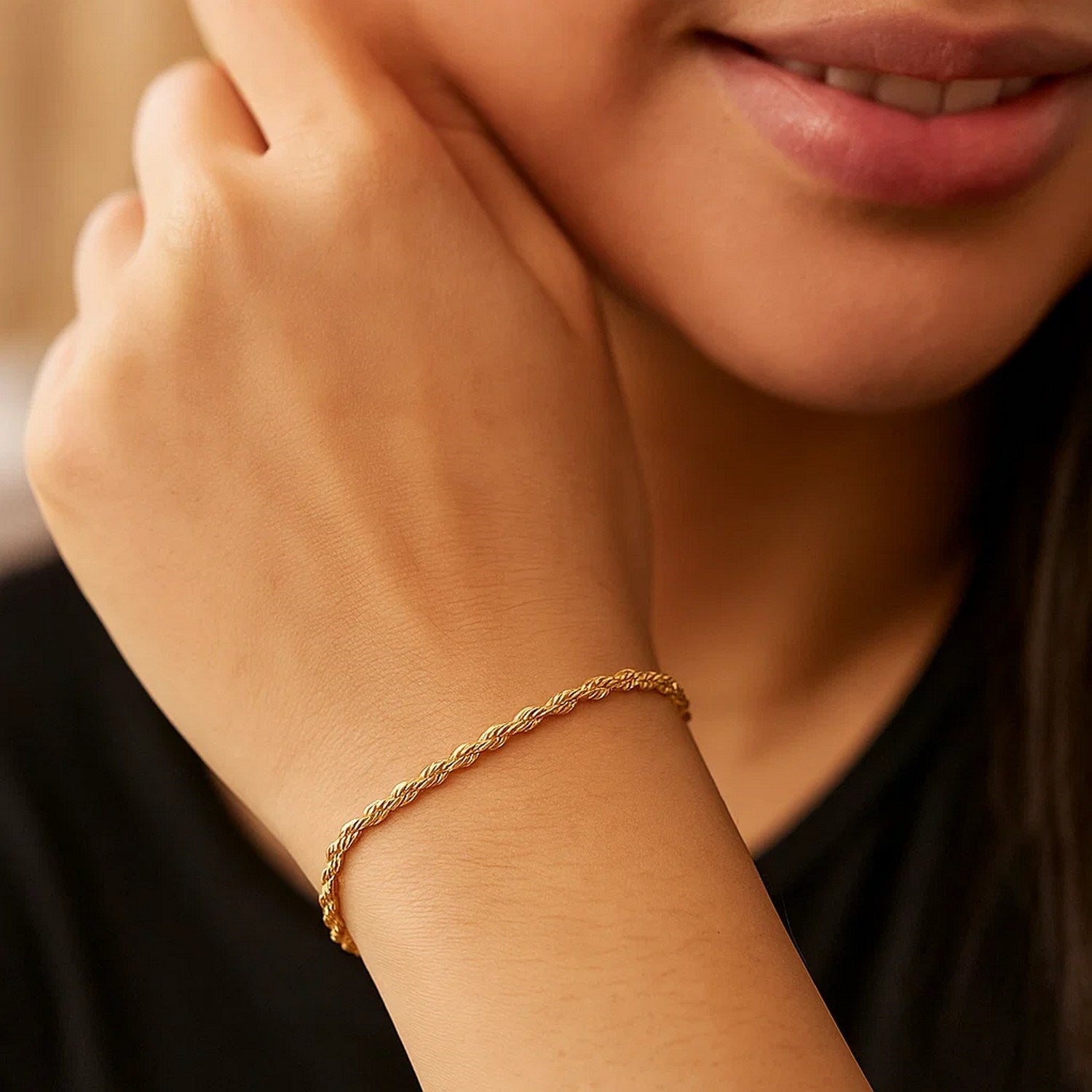 Lite Rope Chain Bracelet in 10k Yellow Gold  (2.50 mm) - GreatSpace Discounts