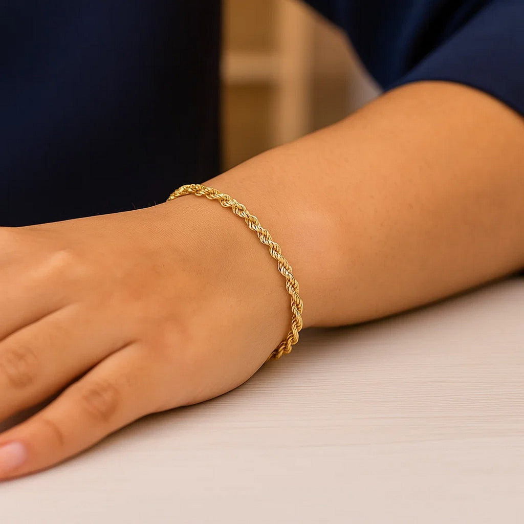 Lite Rope Chain Bracelet in 10k Yellow Gold  (2.50 mm) - GreatSpace Discounts