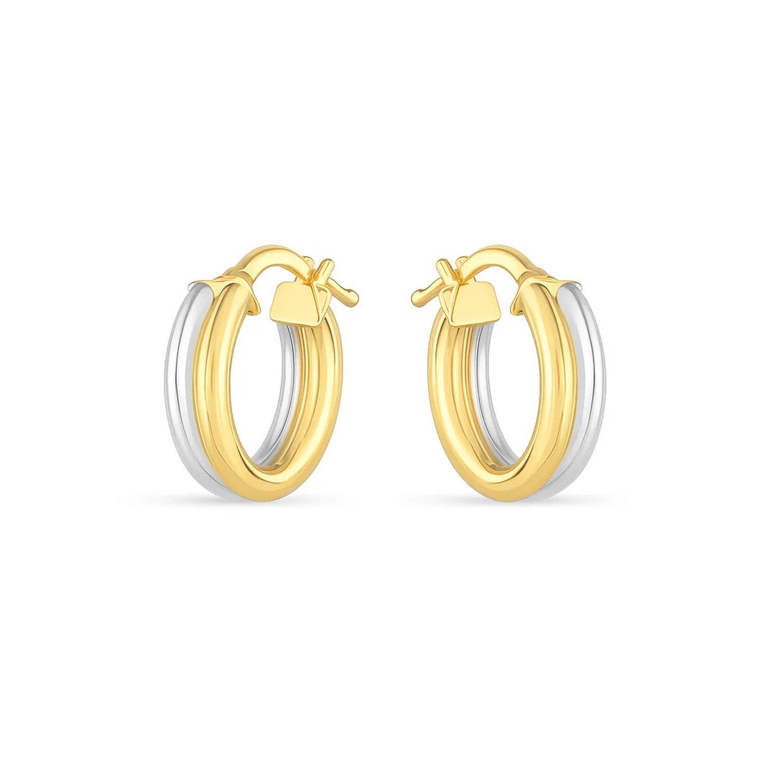 14k Two Tone Gold Double Round Hoops - GreatSpace Discounts