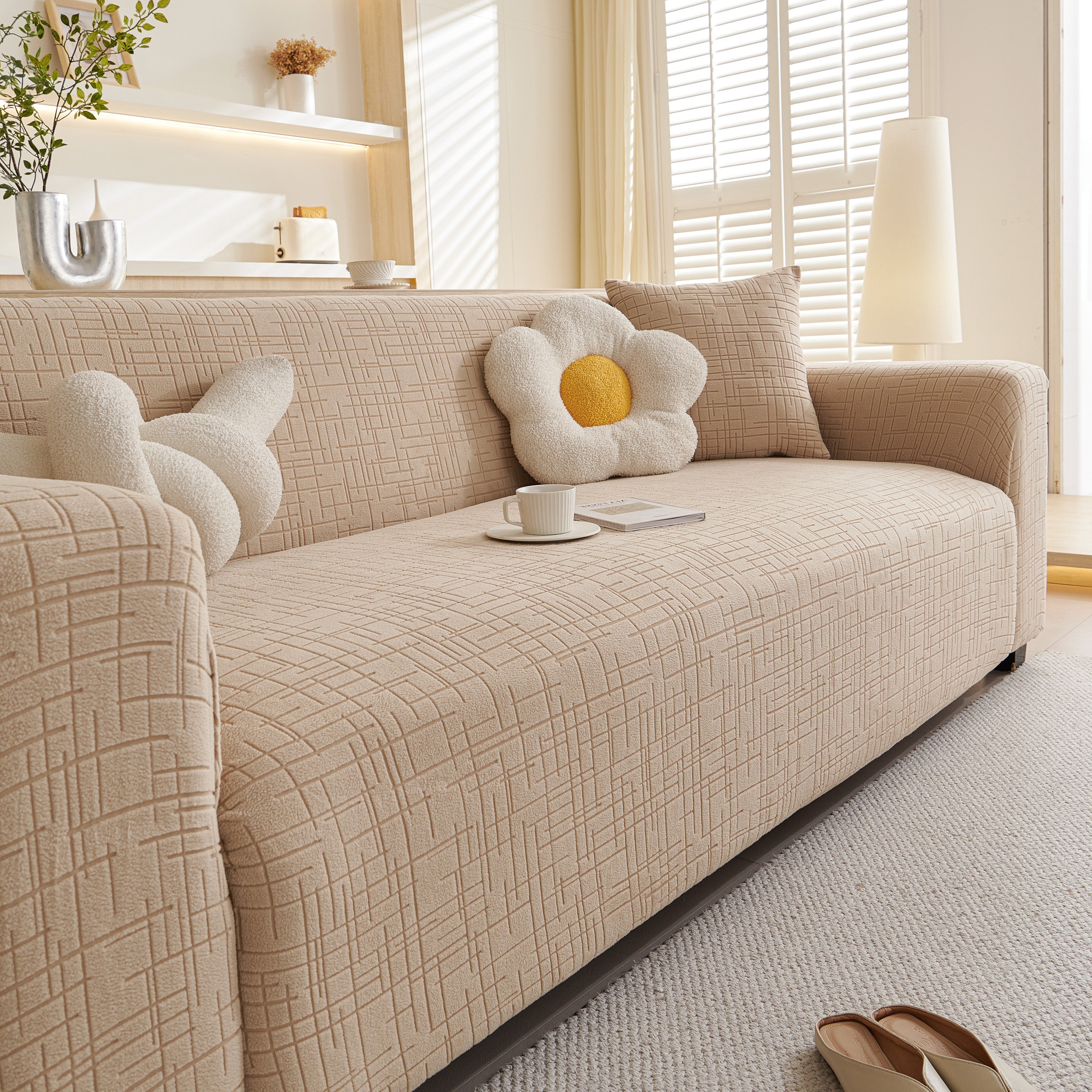 Embossed Lines Couch Covers Stretchable Non-Slip & Washable Sofa Slipcovers