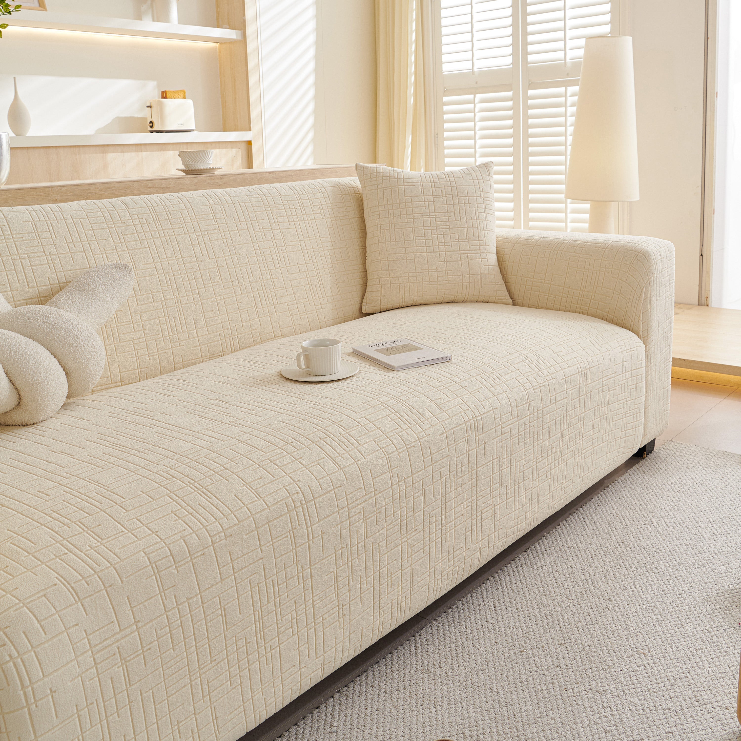 Embossed Lines Couch Covers Stretchable Non-Slip & Washable Sofa Slipcovers