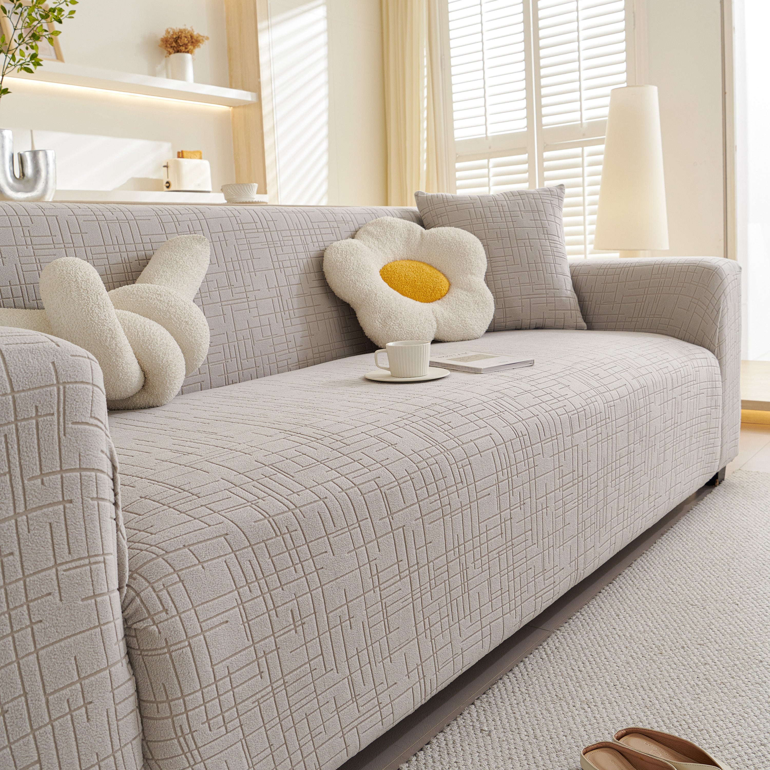 Embossed Lines Couch Covers Stretchable Non-Slip & Washable Sofa Slipcovers