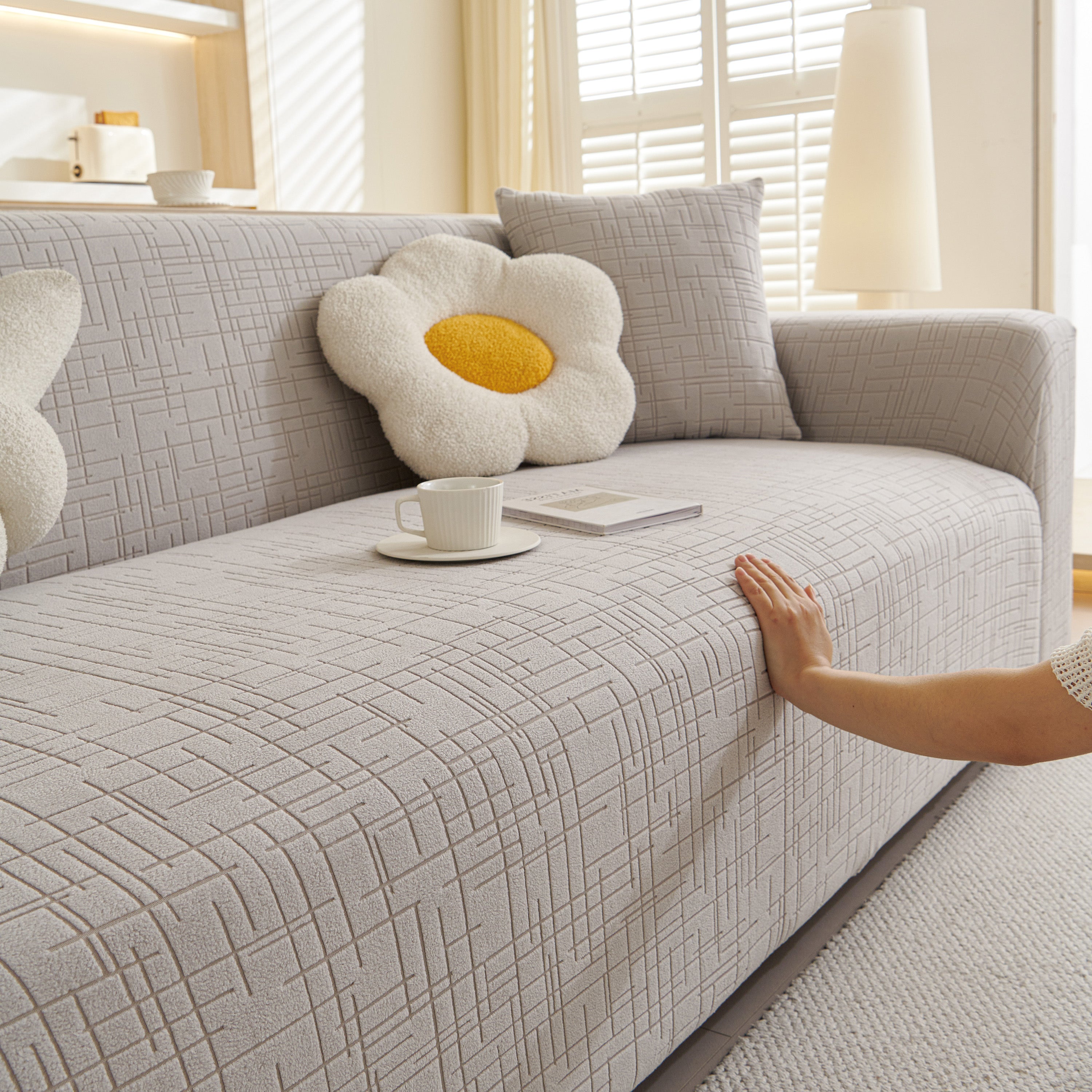 Embossed Lines Couch Covers Stretchable Non-Slip & Washable Sofa Slipcovers