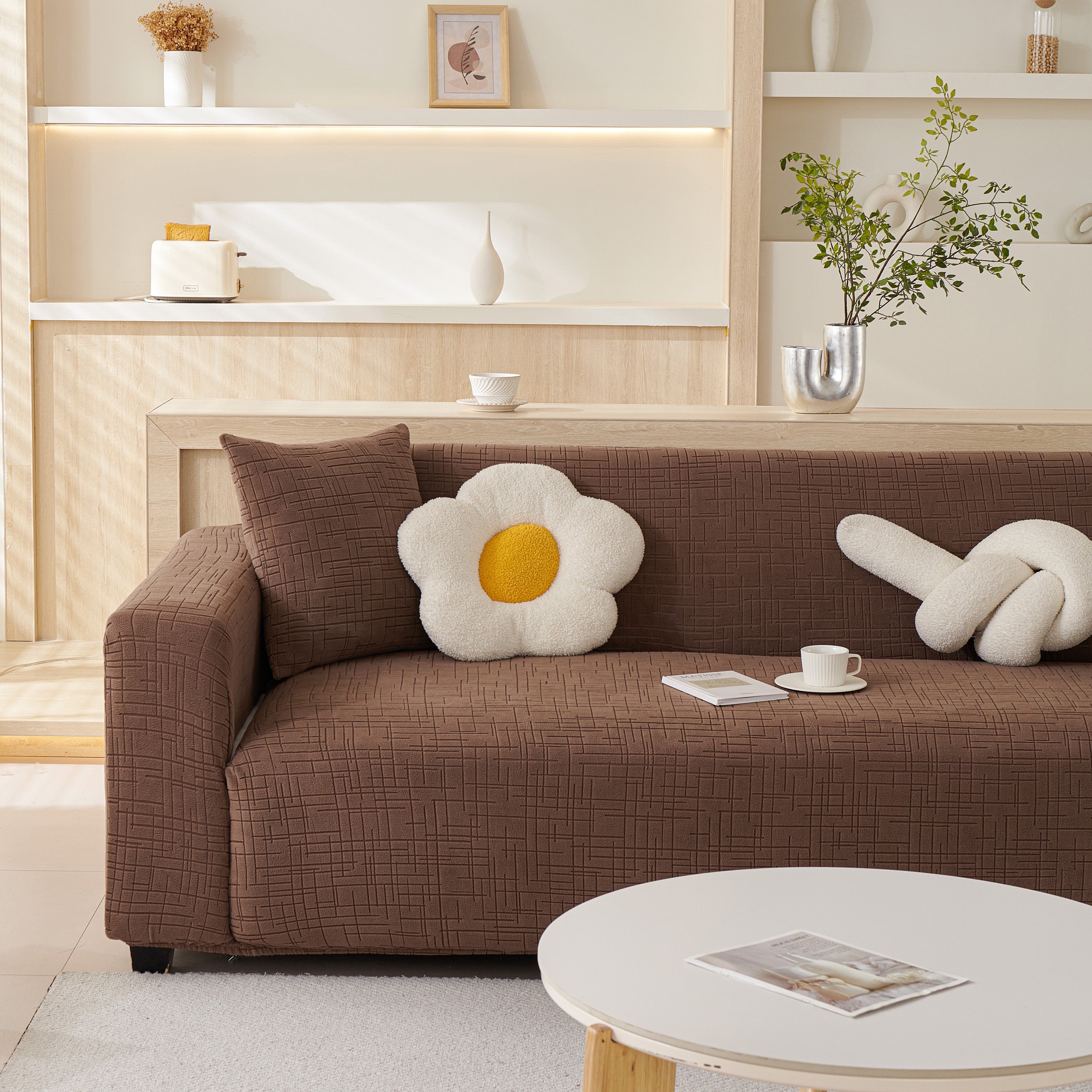 Embossed Lines Couch Covers Stretchable Non-Slip & Washable Sofa Slipcovers
