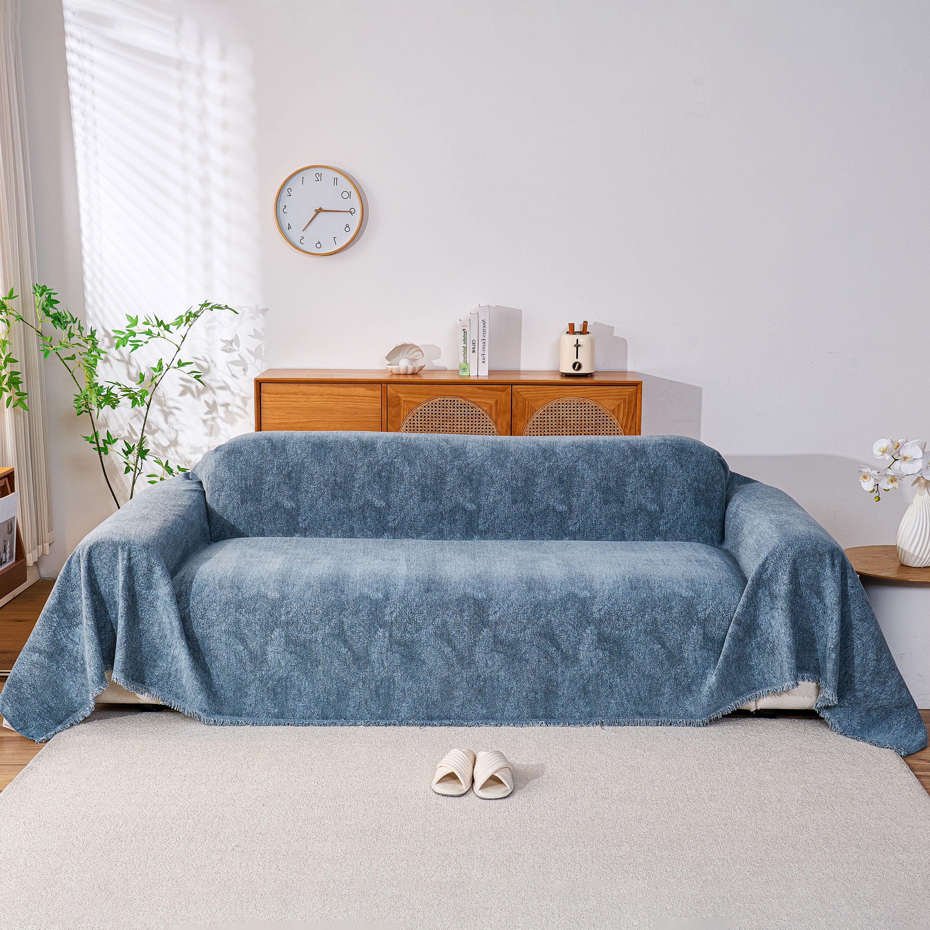 Cozy Textured Couch Protector with Fringe, Universal Soft Slipcover for Couch Sofa Bed