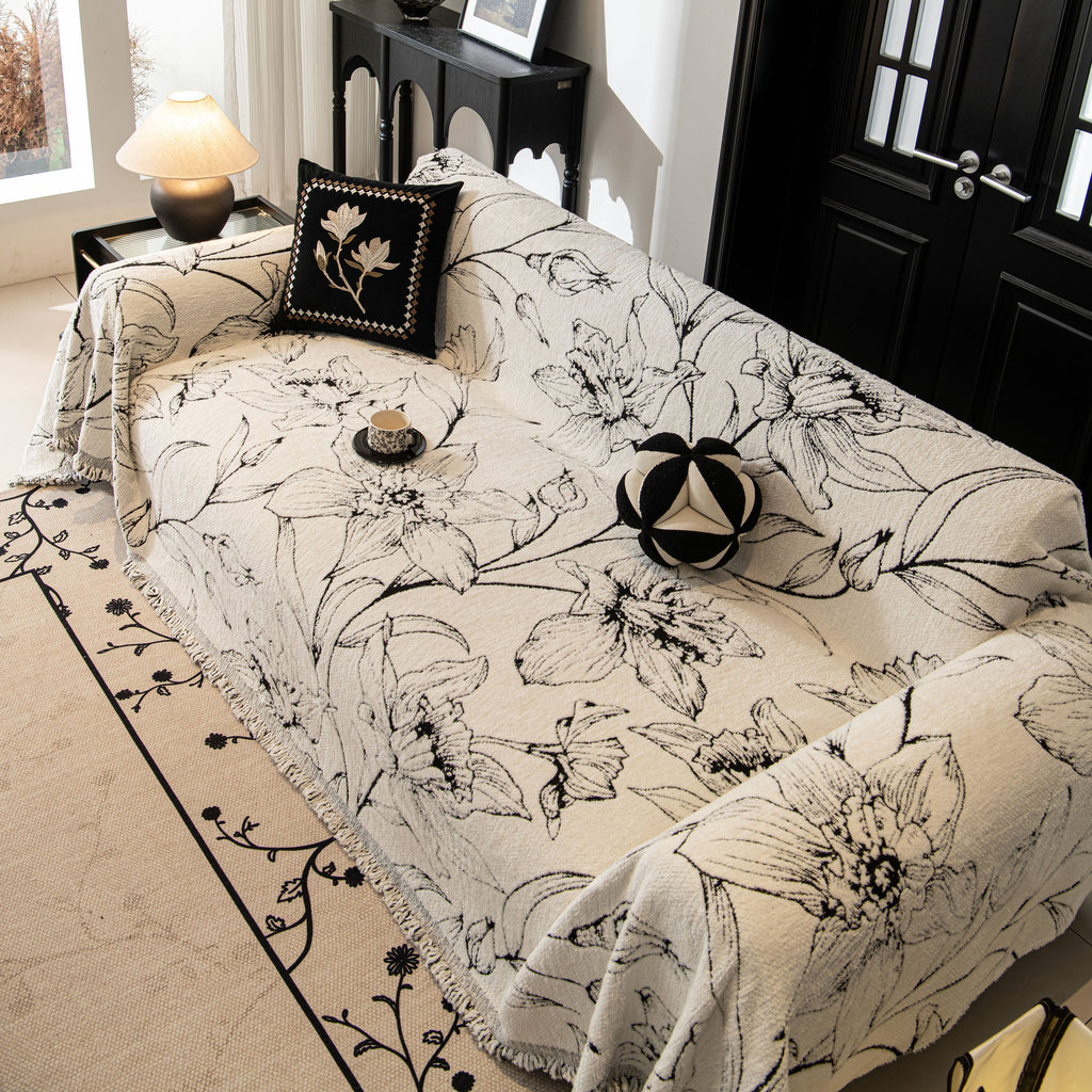 Large Floral Sofa Cover Throw Blanket, Plush Jacquard Non-Shedding Couch Cover for Pets