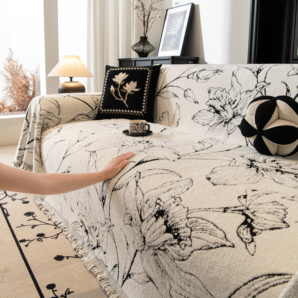 Large Floral Sofa Cover Throw Blanket, Plush Jacquard Non-Shedding Couch Cover for Pets