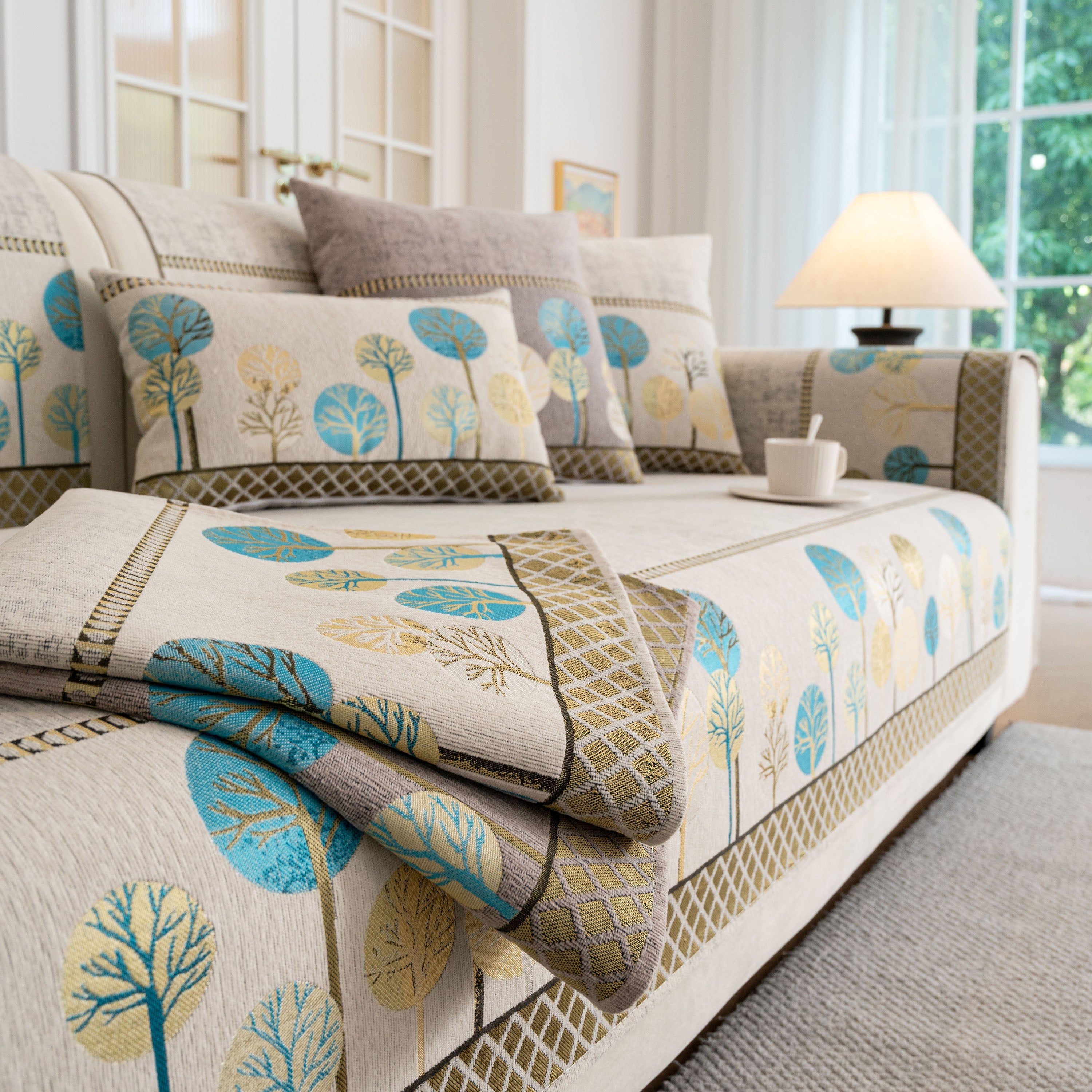Sofa Cover for Couch, Non-Slip Sectional Couch Cover with Woven Tree Pattern