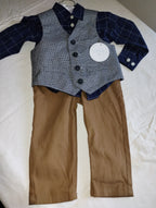 EdgeHill Boys Dress Outfit Navy Plaid Gray Vest Tan Pants (24M)