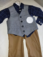 EdgeHill Boys Dress Outfit Navy Plaid Gray Vest Tan Pants (24M)