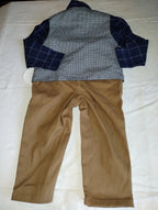EdgeHill Boys Dress Outfit Navy Plaid Gray Vest Tan Pants (24M)