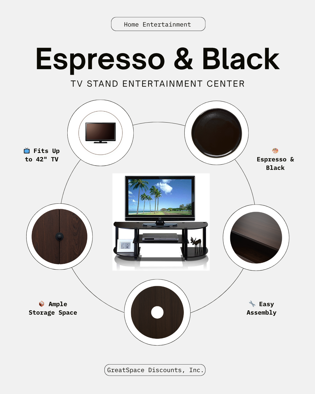 Espresso & Black TV Stand Entertainment Center - Fits up to 42-inch TV