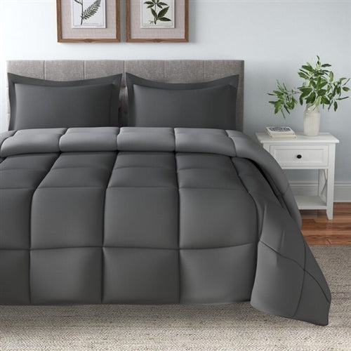 Grey Twin/Twin XL Traditional Microfiber Reversible 3-Piece Comforter Set