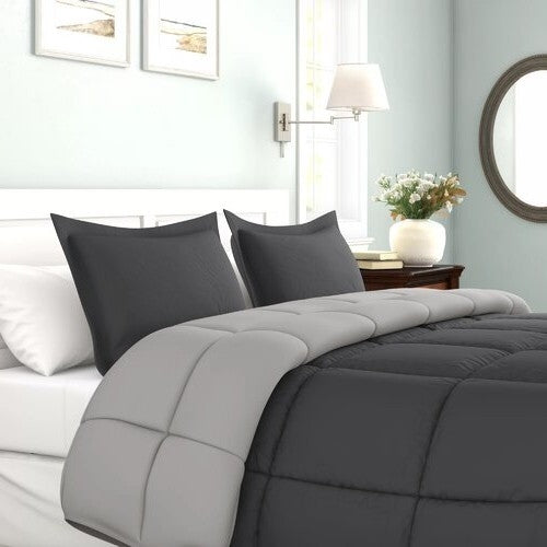 Grey Twin/Twin XL Traditional Microfiber Reversible 3-Piece Comforter Set