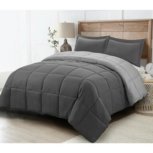 Grey Twin/Twin XL Traditional Microfiber Reversible 3-Piece Comforter Set