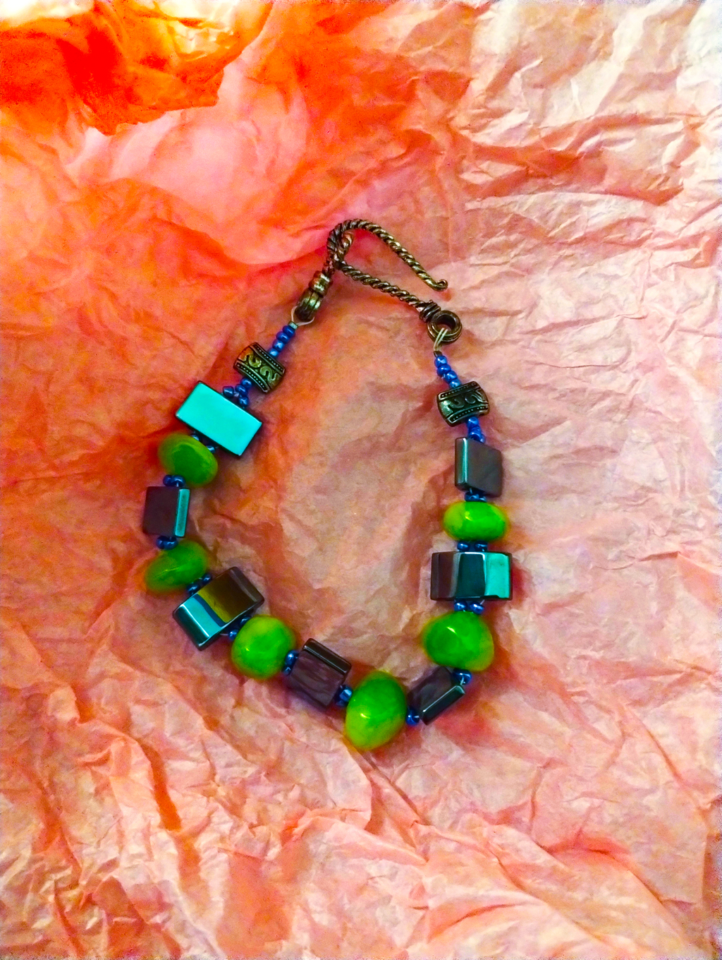 Artisan Green Mother of Pearl & Sterling Silver Bracelet