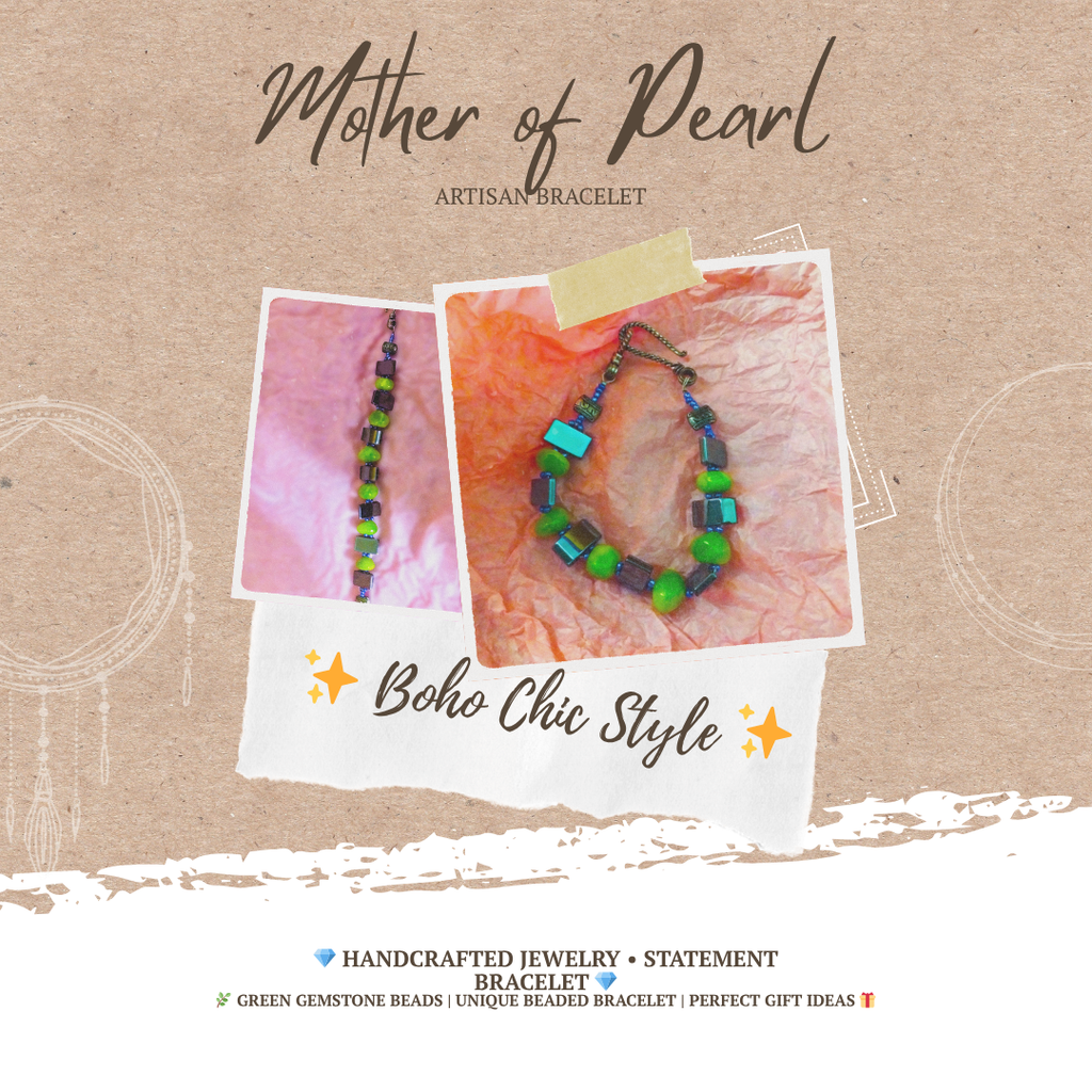 Artisan Green Mother of Pearl & Sterling Silver Bracelet