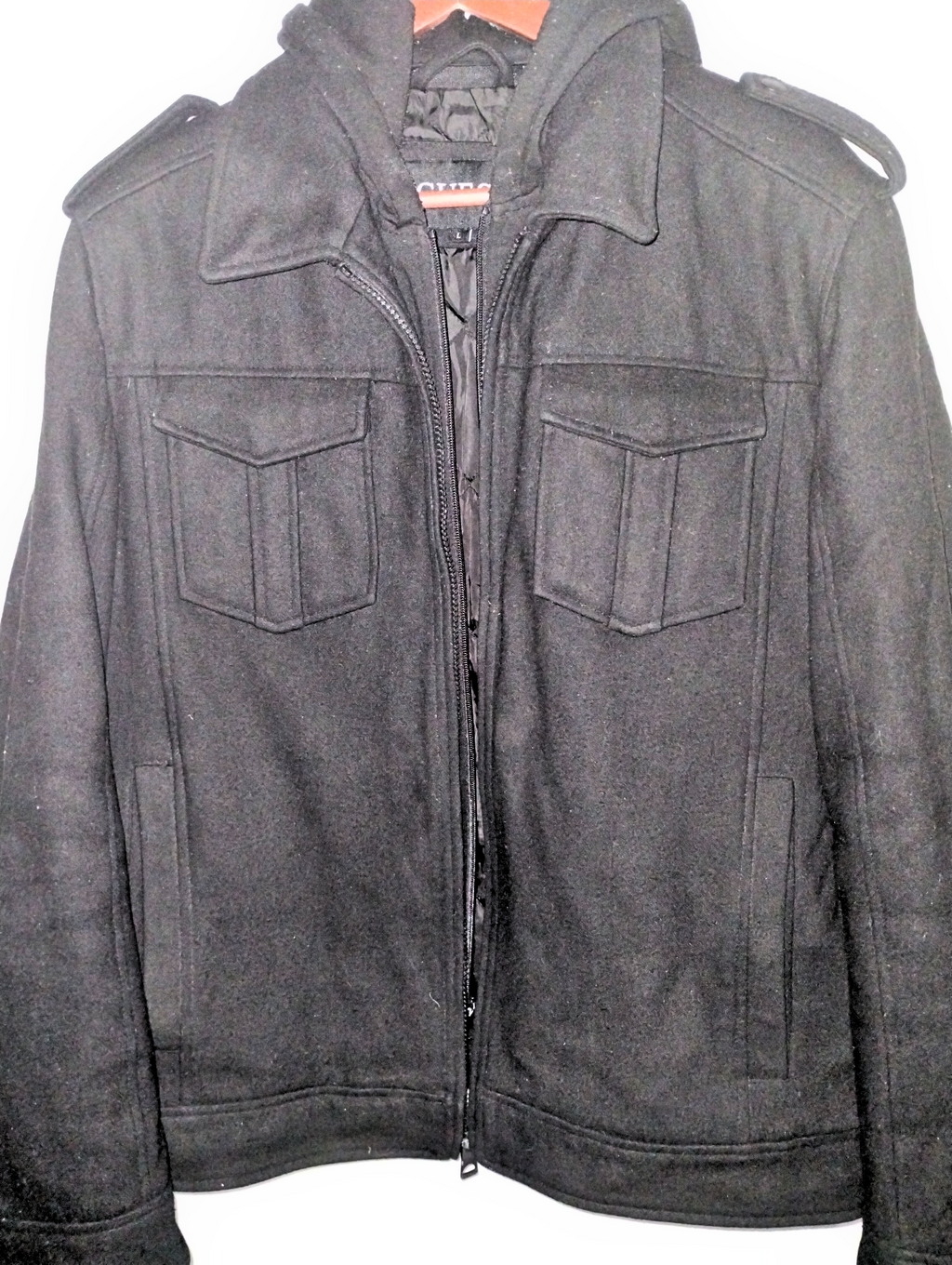 GUESS Men's Wool Coat - Black, Size Large, Preowned