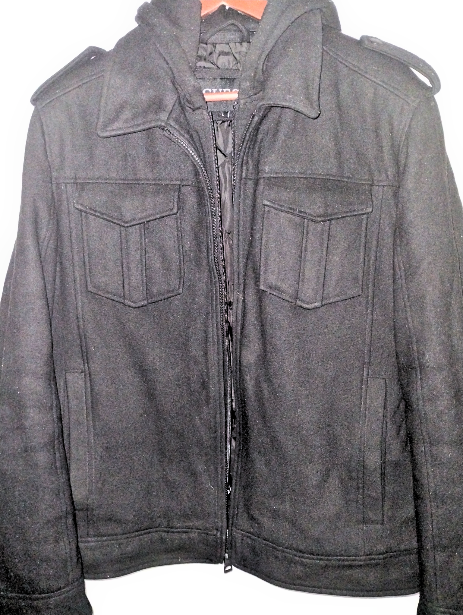 GUESS Men's Wool Coat - Black, Size Large, Preowned
