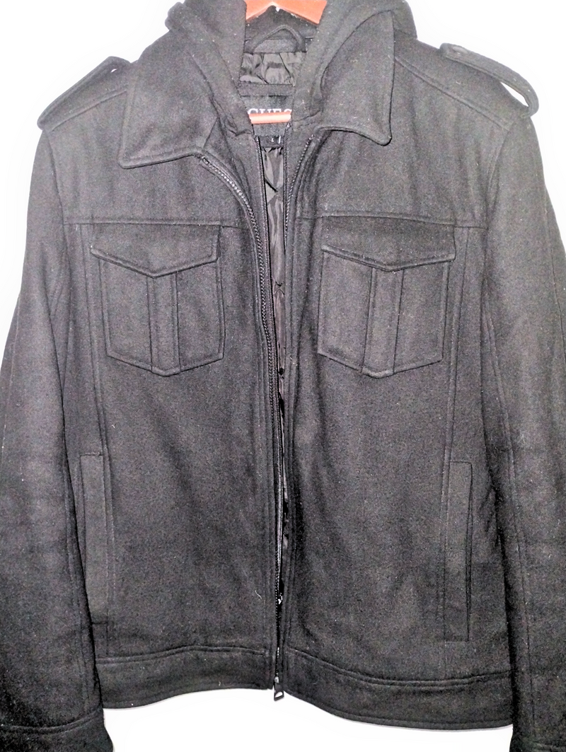 GUESS Men's Wool Coat - Black, Size Large, Preowned
