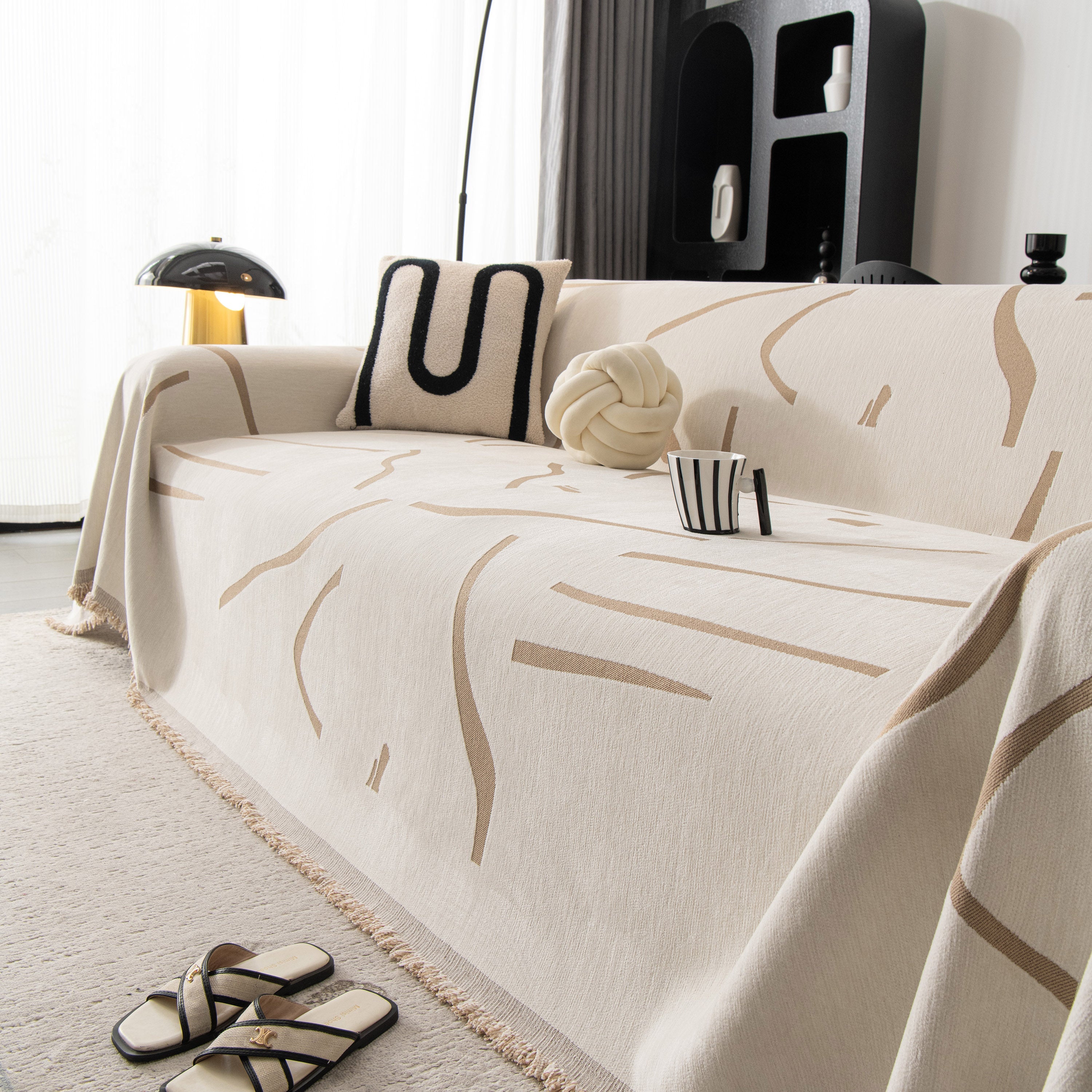 Modern Abstract Couch Cover Blanket, Decor Furniture Protector for Sectional Sofa