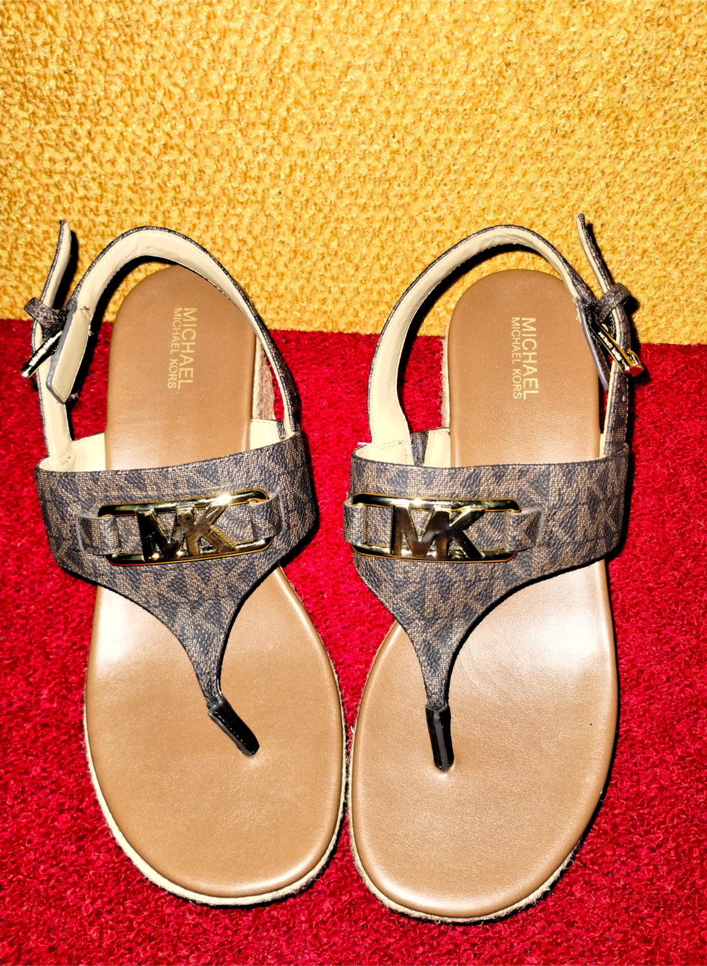 Michael Kors Signature MK Logo Sandal with Gold Hardware