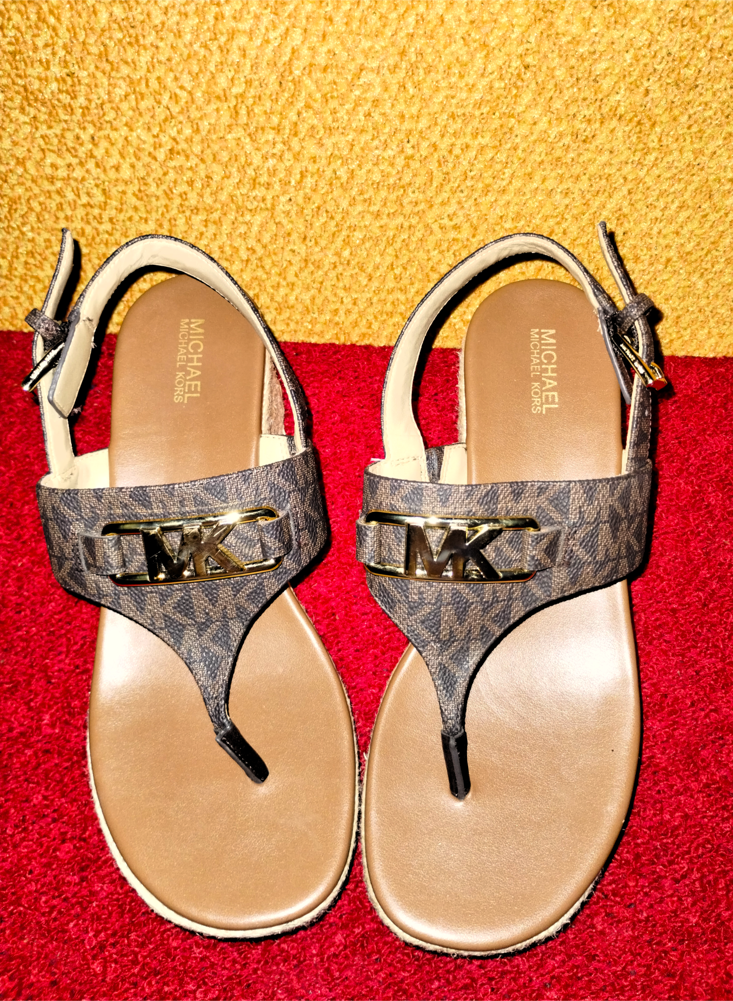 Michael Kors Signature MK Logo Sandal with Gold Hardware