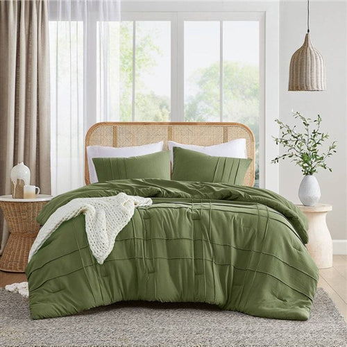 Twin/Twin XL Microfiber Pleated Soft Lightweight Comforter Set Olive Green
