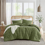 Twin/Twin XL Microfiber Pleated Soft Lightweight Comforter Set Olive Green