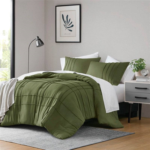 Twin/Twin XL Microfiber Pleated Soft Lightweight Comforter Set Olive Green