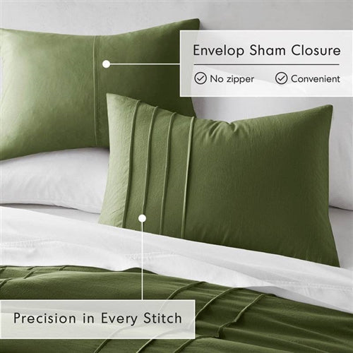 Twin/Twin XL Microfiber Pleated Soft Lightweight Comforter Set Olive Green