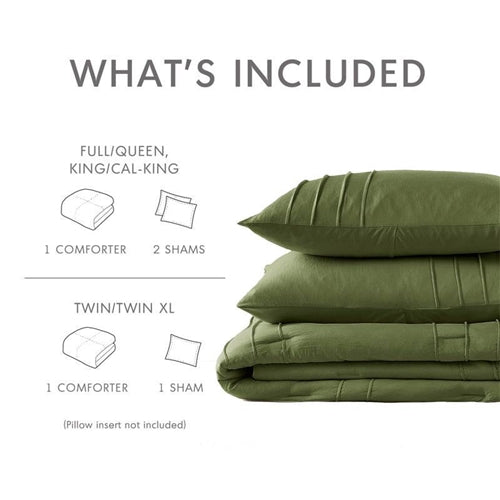 Twin/Twin XL Microfiber Pleated Soft Lightweight Comforter Set Olive Green