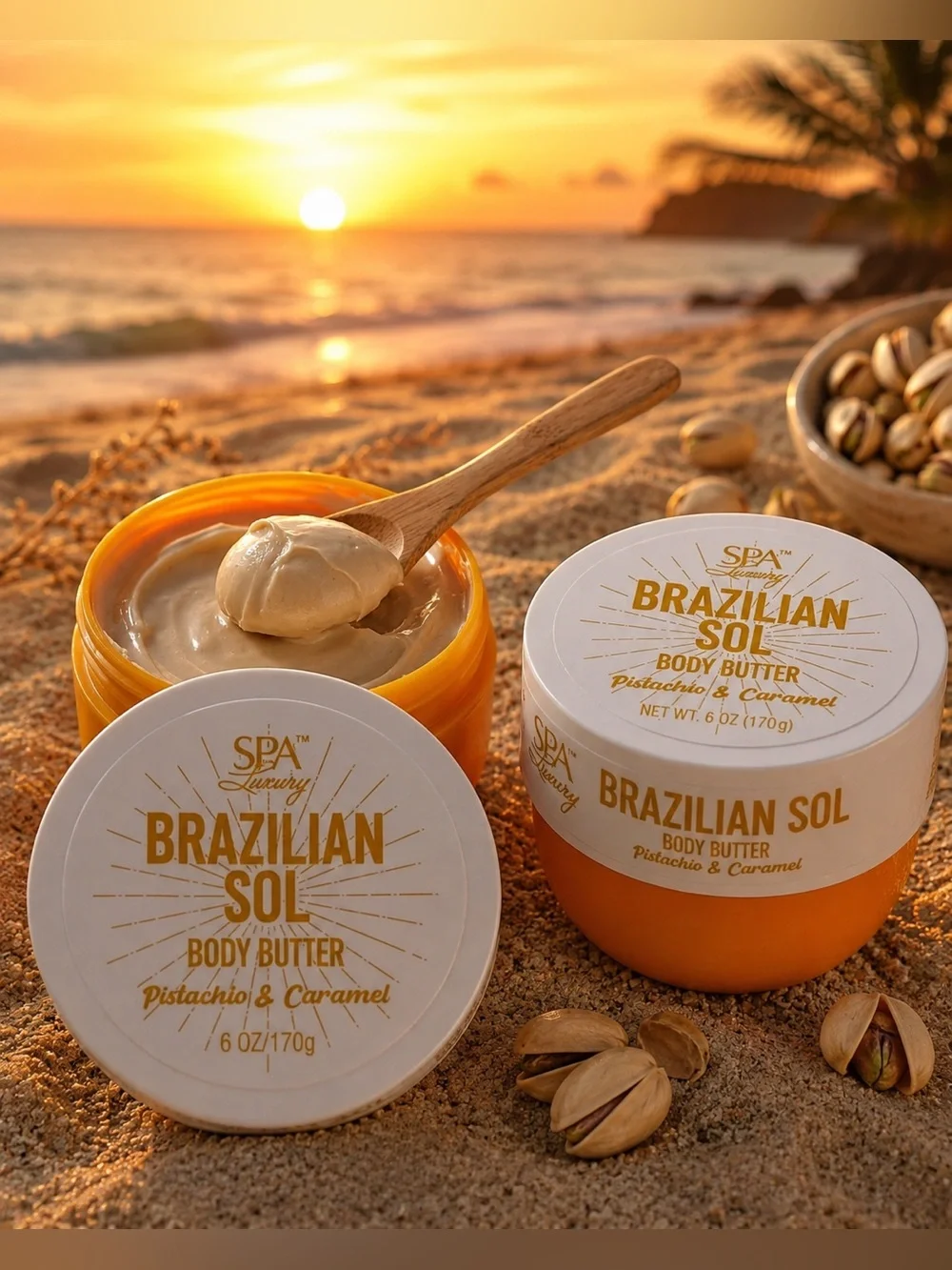 Brazilian Sol Body Butter - Pistachio & Caramel, 170g Each - Pack of 2