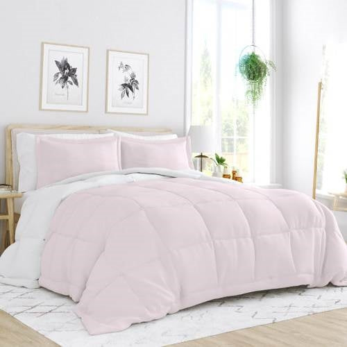 Blush Pink Reversible Microfiber Comforter Set - Twin/Twin XL, 2-Piece