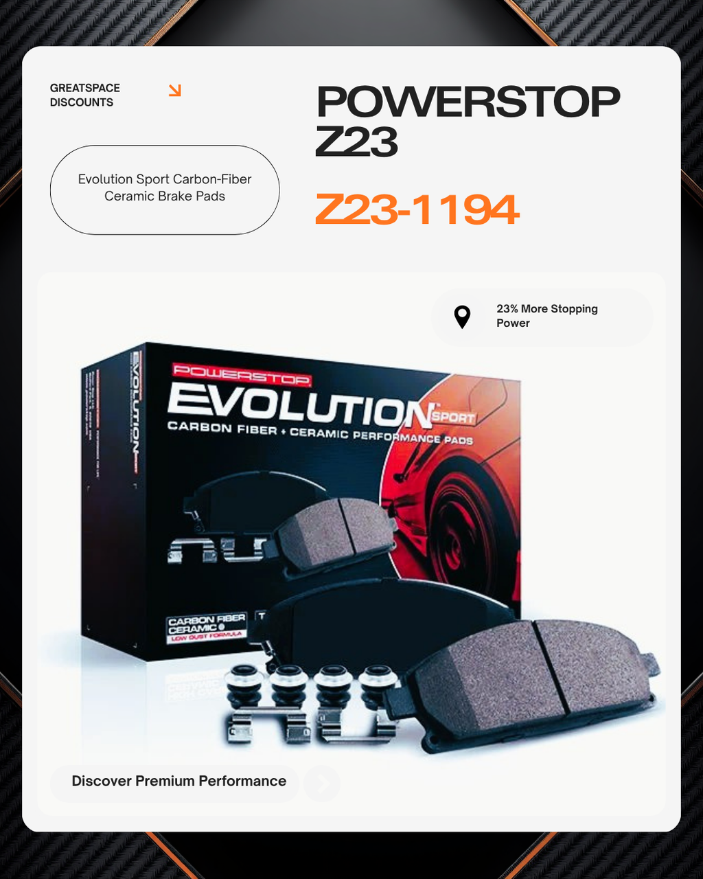 Power Stop Z23 Evolution Sport Carbon-Fiber Ceramic Brake Pads Z23-1194