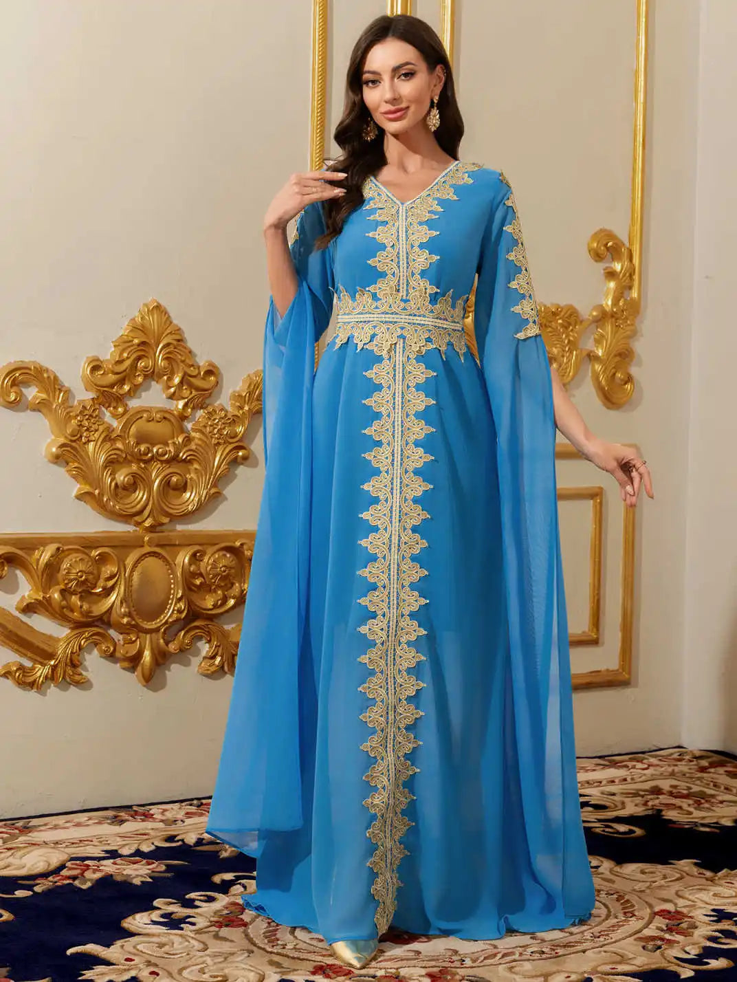 Women Muslim Abaya Kaftan Dress Lace Ethnic Moroccan Dress Eid Prayer Clothes Arabian Maxi Robe