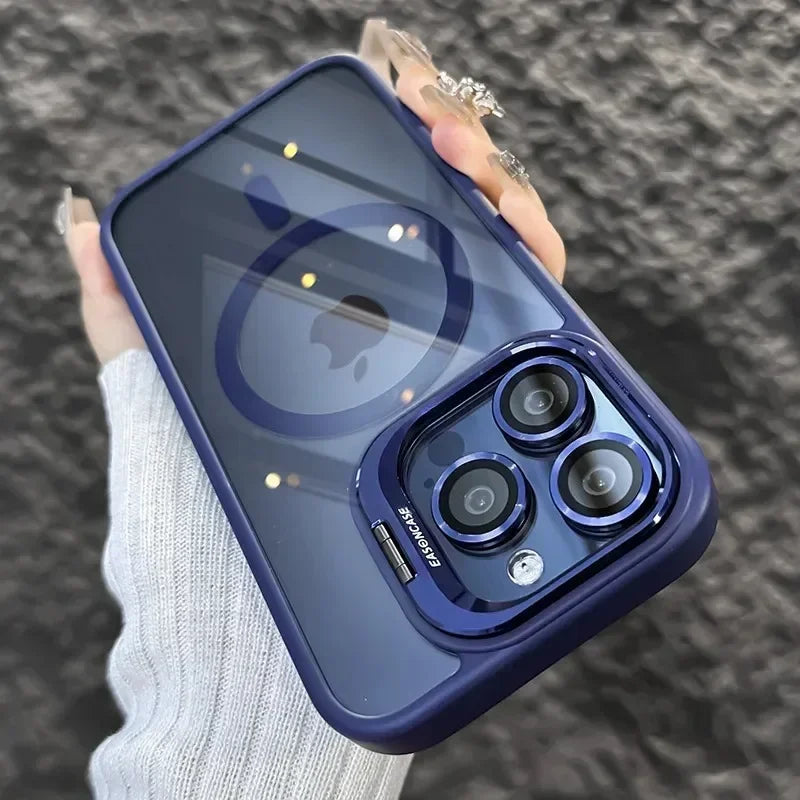 Luxury Magnetic Shockproof Phone Case For iPhone 16 17 15 14 13 12 11 Pro Max Funda For Magsafe Stand Glass Lens Protector Cover - GreatSpace Discounts