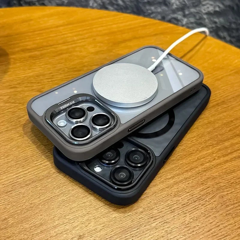 Luxury Magnetic Shockproof Phone Case For iPhone 16 17 15 14 13 12 11 Pro Max Funda For Magsafe Stand Glass Lens Protector Cover - GreatSpace Discounts