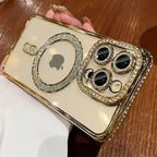 Fashion Girl Pink Crystal Glitter Transparent Magnetic Case For iPhone 16 15 11 12 13 14 Pro Max Wireless Charging Diamond Cover - GreatSpace Discounts