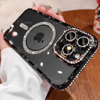 Fashion Girl Pink Crystal Glitter Transparent Magnetic Case For iPhone 16 15 11 12 13 14 Pro Max Wireless Charging Diamond Cover - GreatSpace Discounts