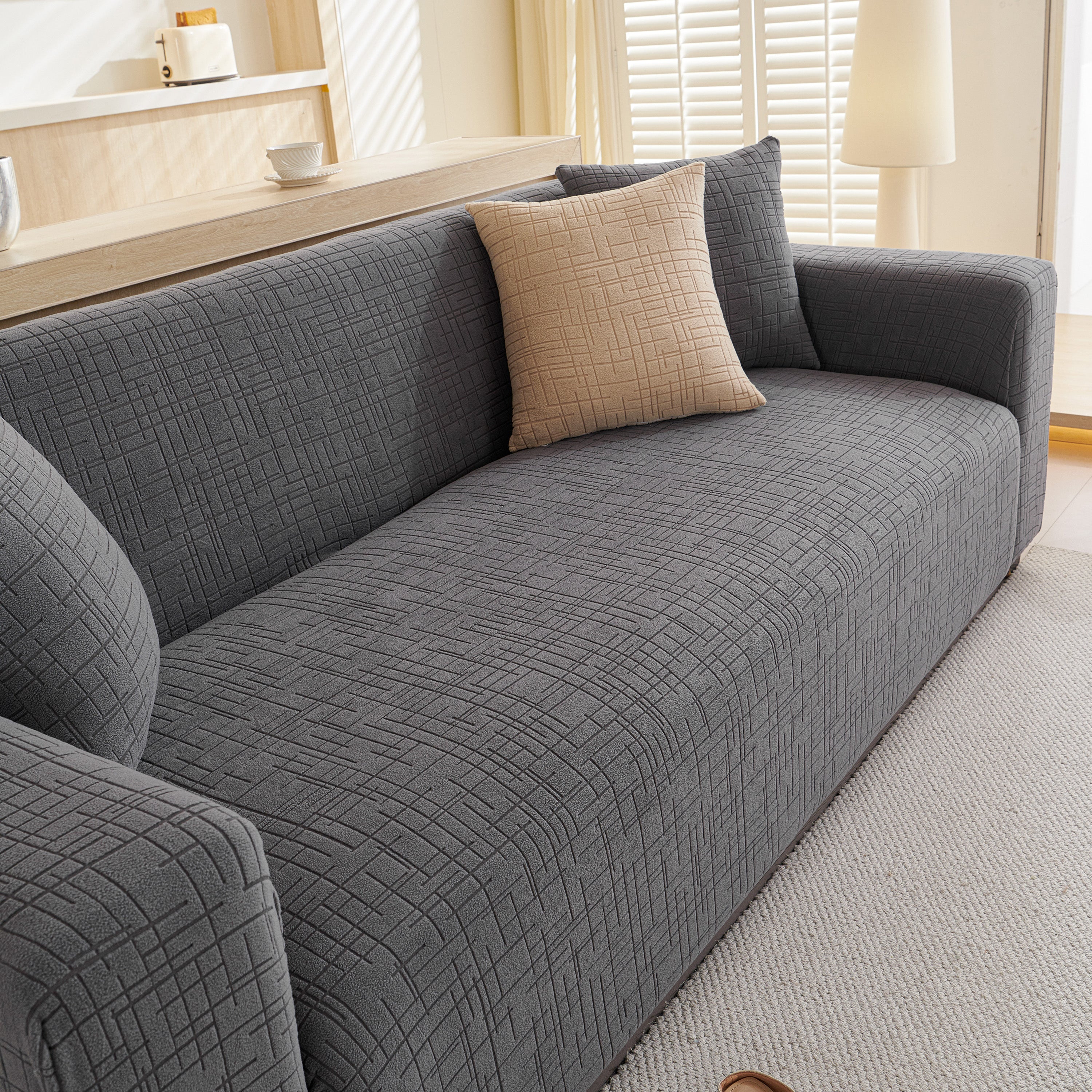 Embossed Lines Couch Covers Stretchable Non-Slip & Washable Sofa Slipcovers