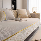 Non-Slip Couch Cover with Gold Trim, Sofa Slipcover for Sectional & Loveseat