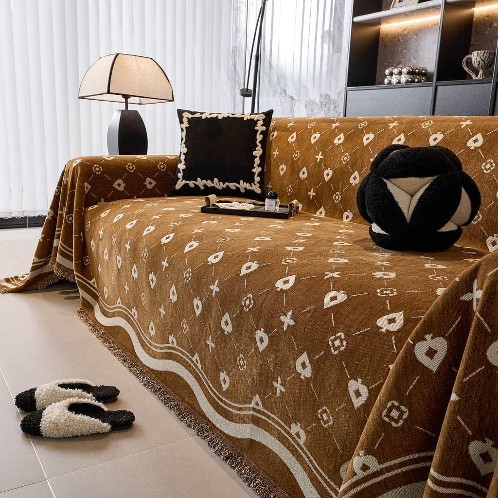 Chenille Jacquard Sofa Throw Cover Blanket, Luxury Thick Woven Couch Cover for Sofa