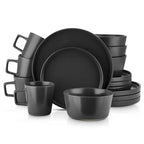 16-Piece Stoneware Dinnerware Set in Matte Black - Service for 4 - GreatSpace Discounts