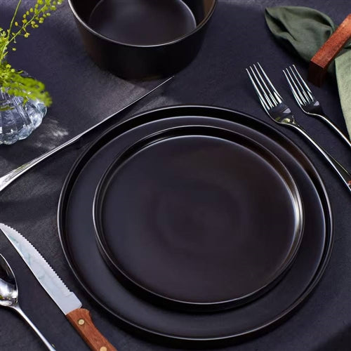 16-Piece Stoneware Dinnerware Set in Matte Black - Service for 4 - GreatSpace Discounts